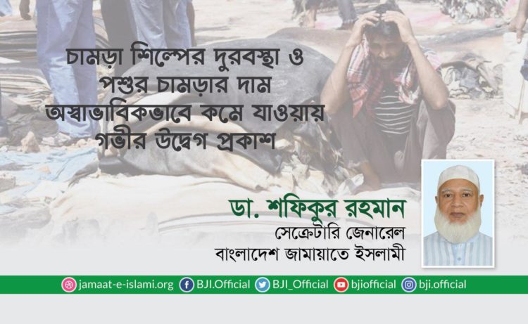 চামড়া শিল্পের দুরবস্থা ও পশুর চামড়ার দাম অস্বাভাবিকভাবে কমে যাওয়ায় গভীর উদ্বেগ প্রকাশ