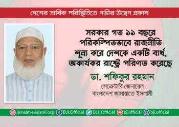 সরকার গত ১১ বছরে পরিকল্পিতভাবে রাজনীতি শূন্য করে দেশকে একটি ব্যর্থ, অকার্যকর রাষ্ট্রে পরিণত করেছে